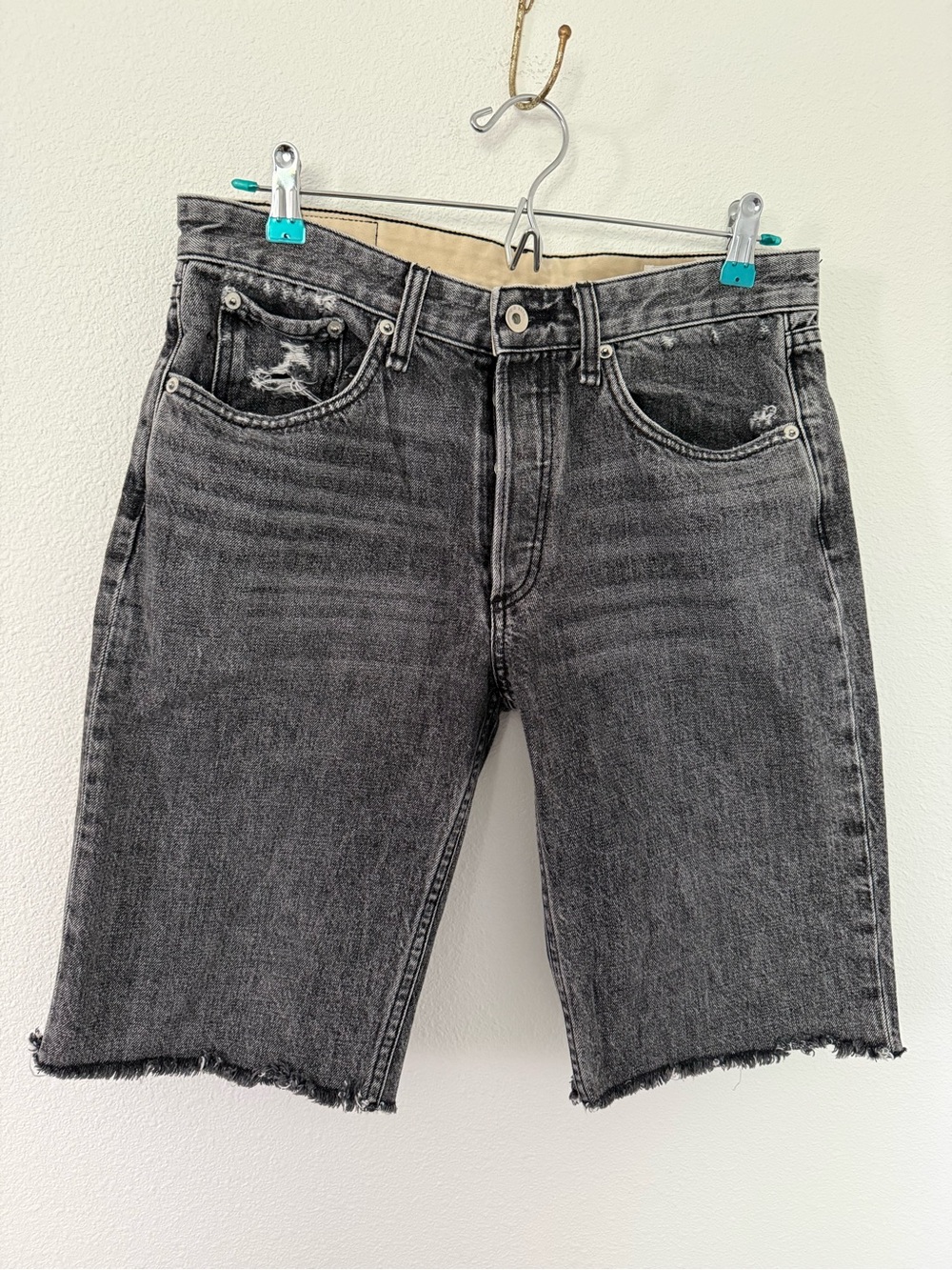 rag & bone Rosa Mid Rise Walking Denim Shorts Cutoff Frayed Faded Black Grey 27